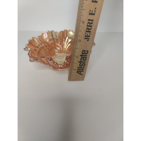 Vintage Jeanette Carnival Glass Bon Bon Candy Dish Aztec Roses - Picture 4 of 5